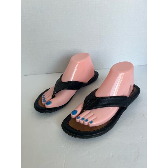 Born of Concept Black Vegan Comfort Flat Summer Padded Thong Flip Flop Sandals 8 - Picture 1 of 9